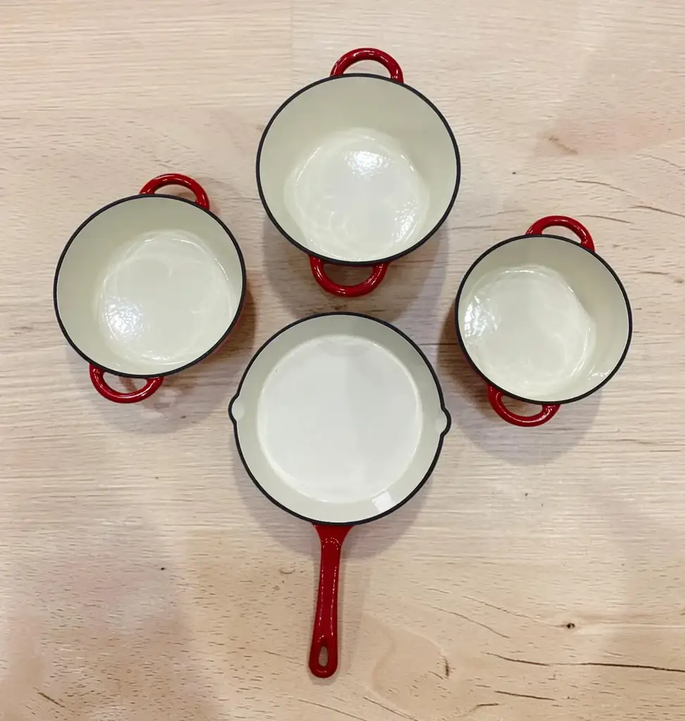 7-Piece Red Enameled Cast Iron Cookware Set. - View 2