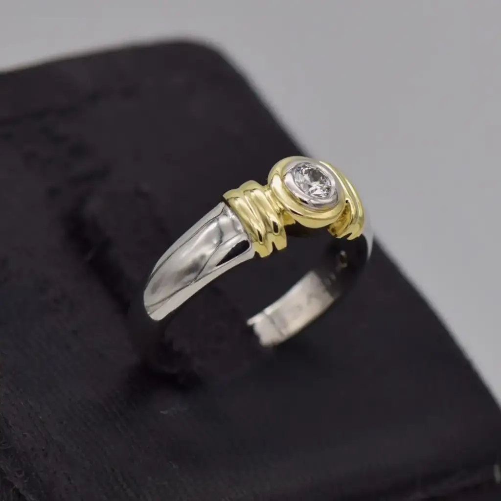 9ct Two Tone Gold Solitaire Ring - View 2