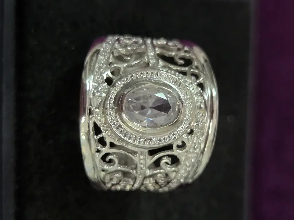 Sterling Silver 925 Ladies Ring With Oval Stone (Size N) - View 2
