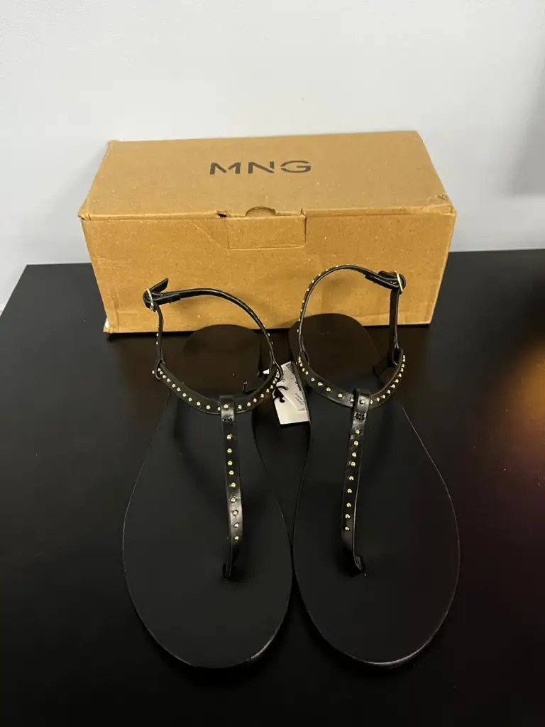 Mango (Mng) Leather Sandals With Mini Studs