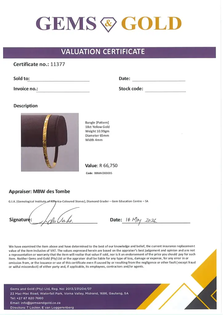 18ct Yellow Gold Bangle Pattern - View 2