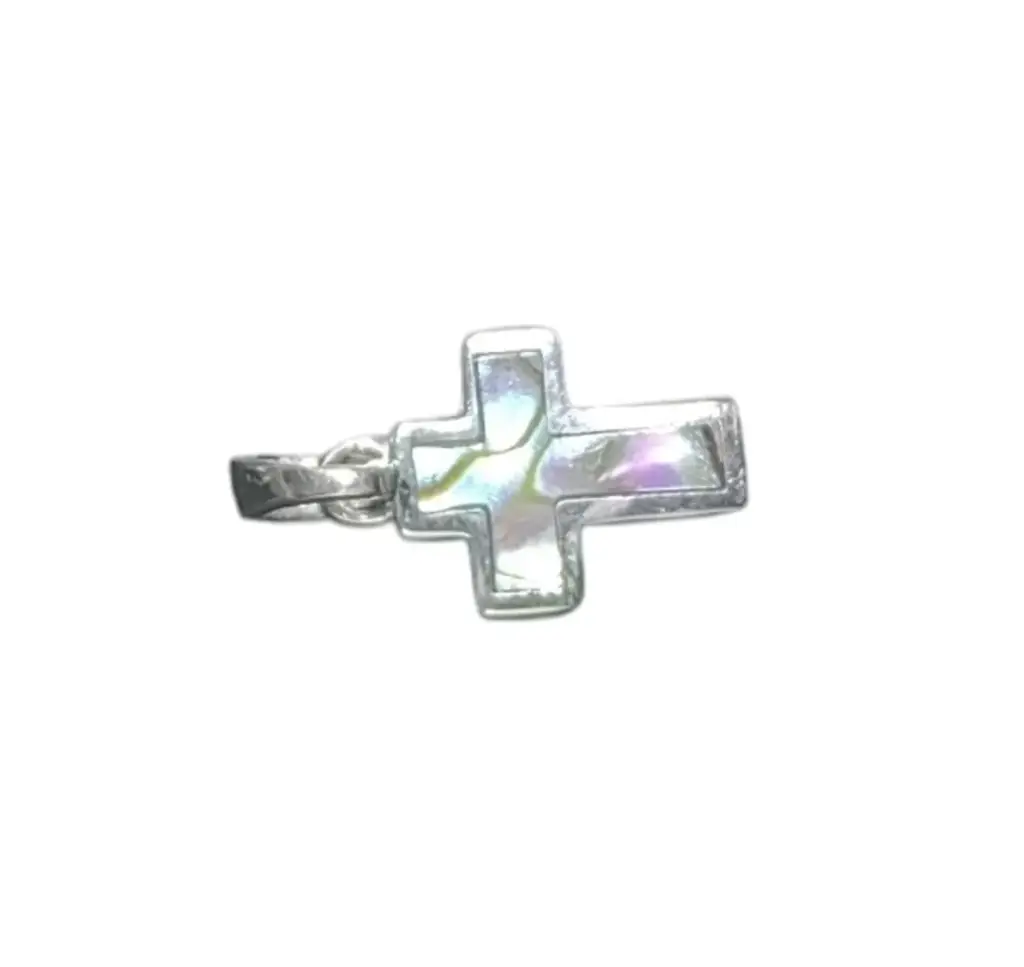 925 Sterling Silver Cross Pendant With Mother Of Pearl Inlay - View 3