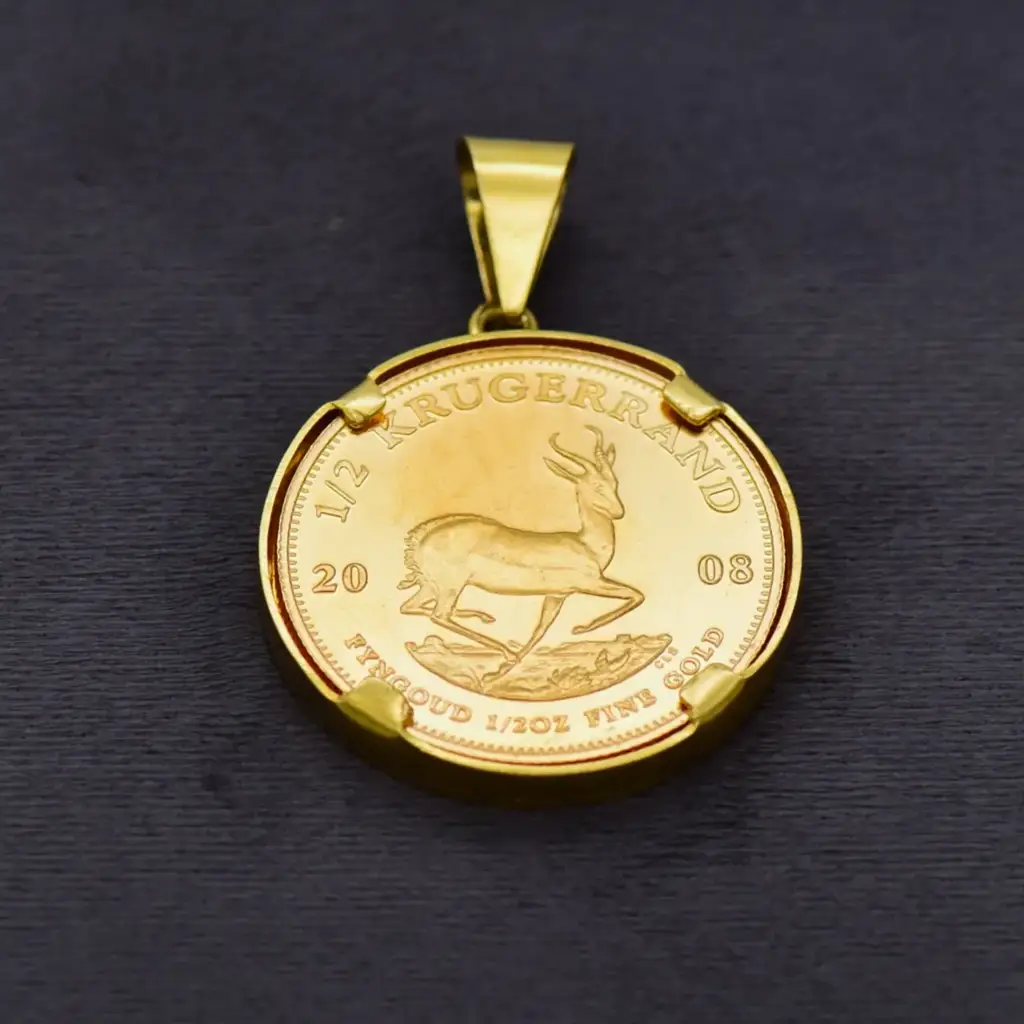 18ct & 22ct Yellow Gold 1/2 Oz Kruger Coin Pendant - View 2