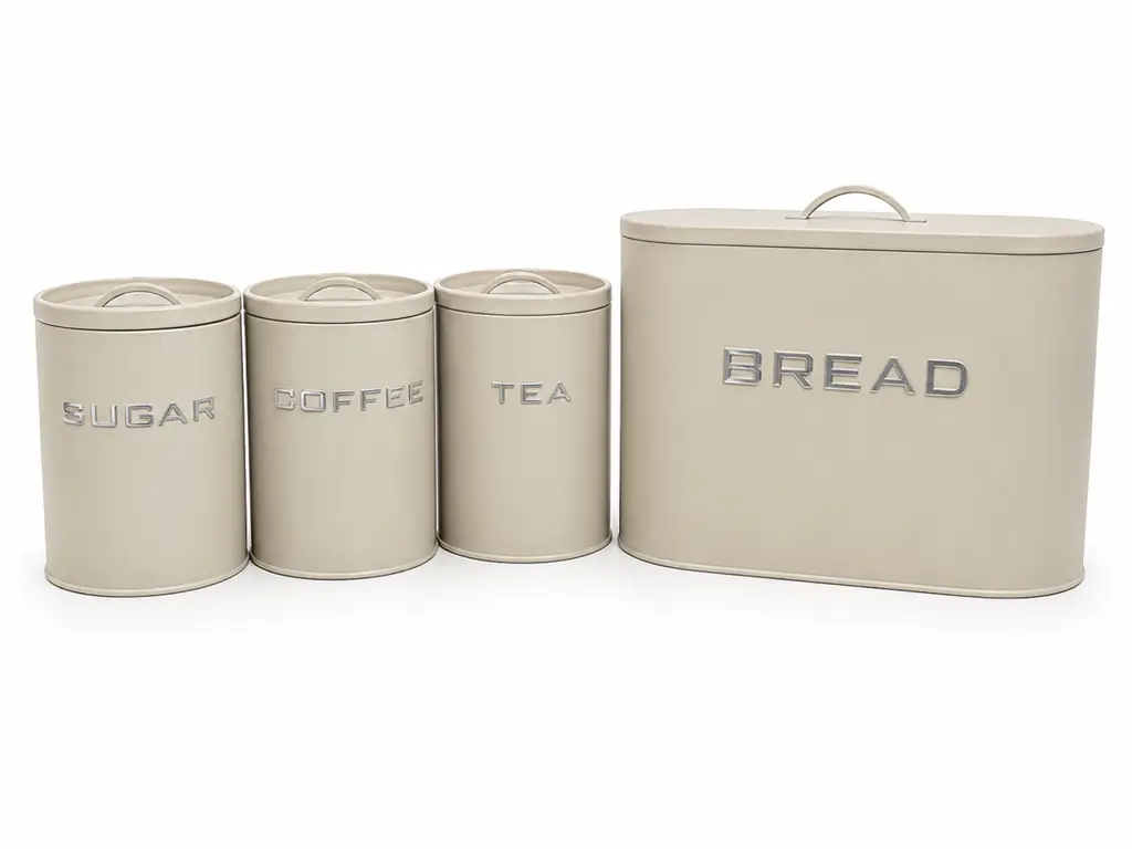 4Pc Bread Bin & Canister Set – Charcoal Grey – Tea, Sugar, Coffee & Bread - View 2