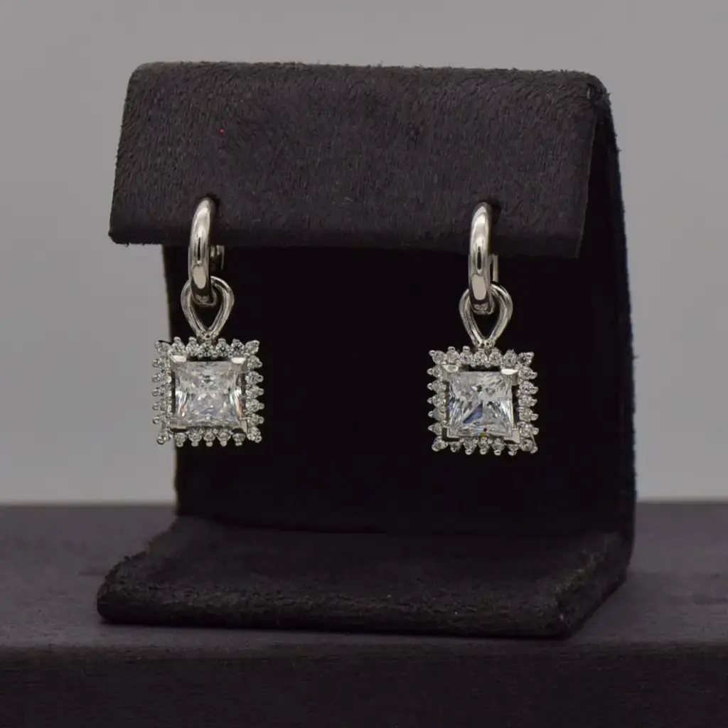 9ct White Gold Square Drop Earrings
