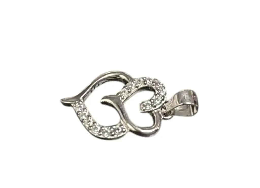 925 Sterling Silver Double Hearted Pendant - View 2