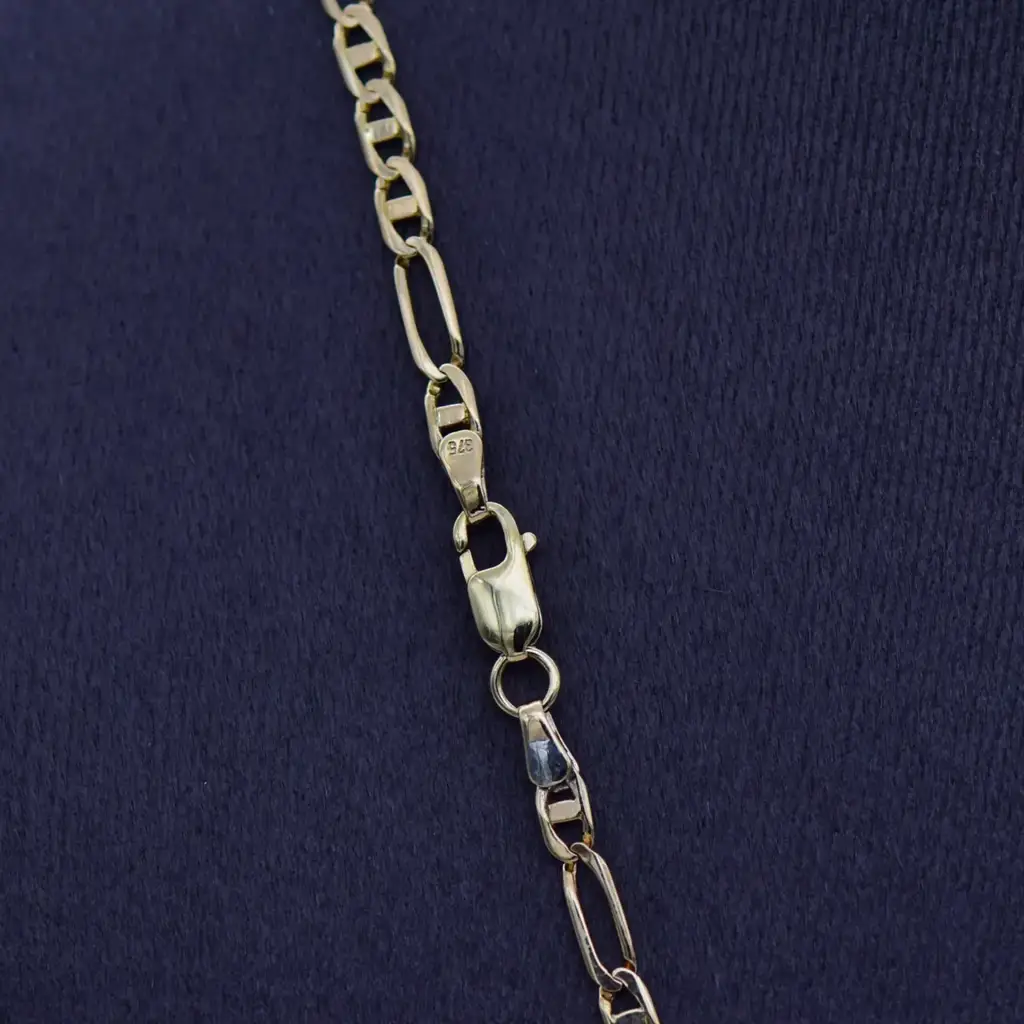 9ct Yellow Gold Chain Figaro-Link & Cross Pendant - View 3