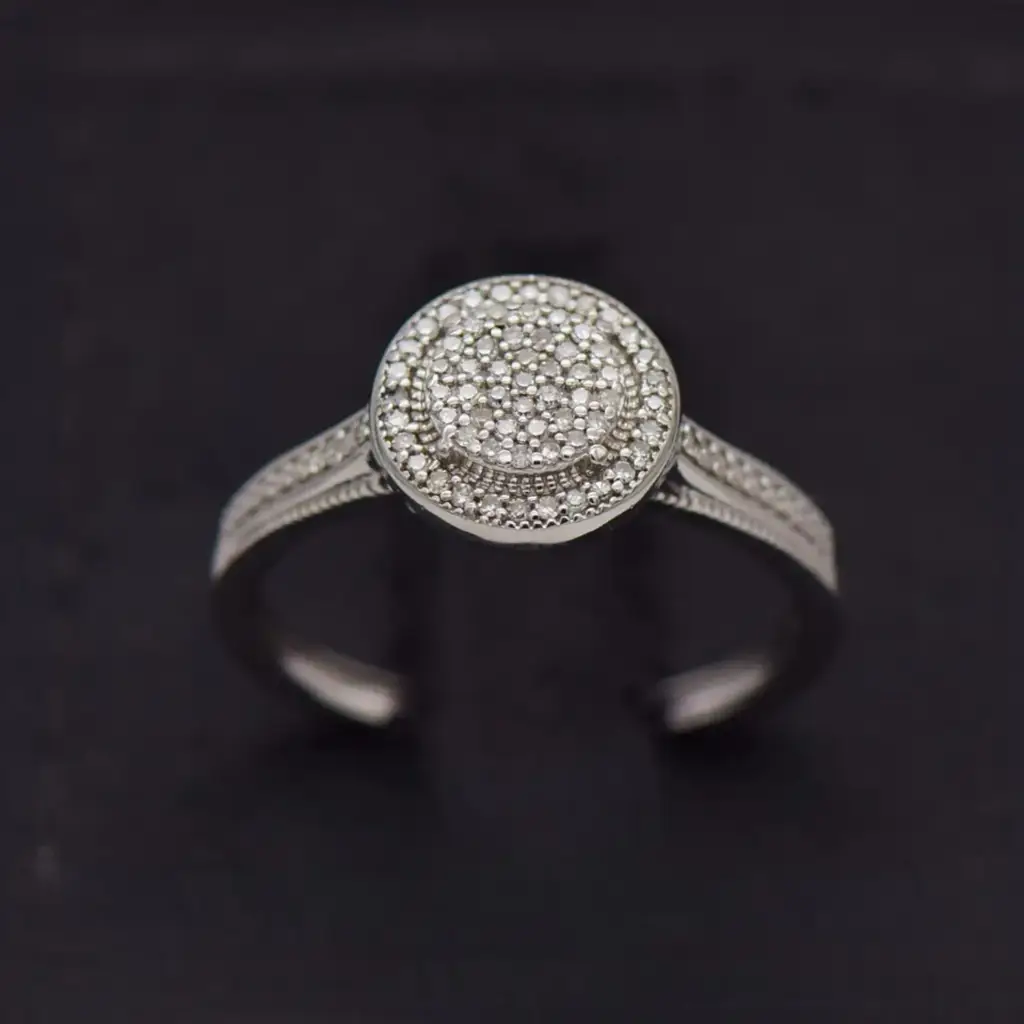 9ct White Gold Dress Ring Halo Cluster