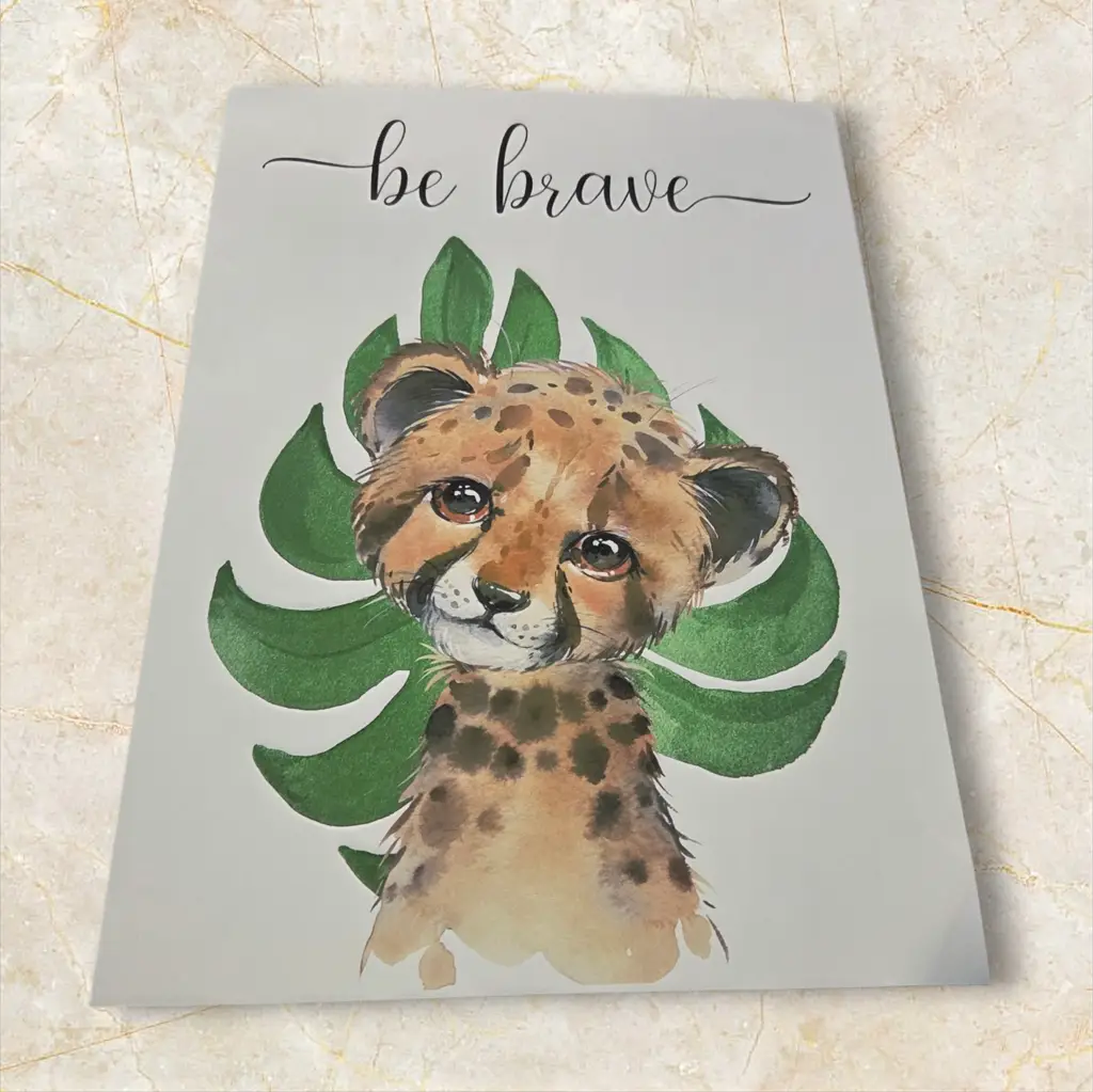 Giraffe & Lion With Leaves & Words - Unframed - View 2