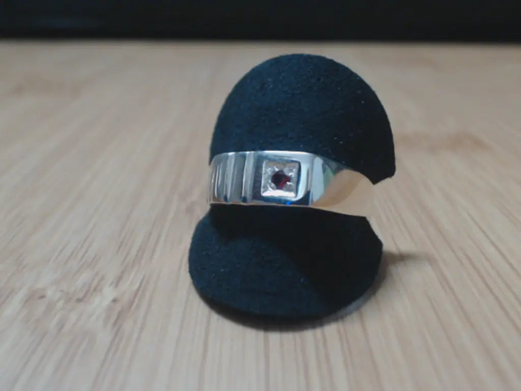 Sterling Silver 925 Mens Rectangular Signet Ring With Red Stone (Size Q/R)