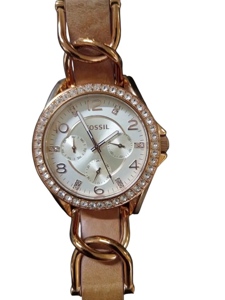 Fossil Women's Riley Rose Gold Round Leather Watch - Es3466 - View 2
