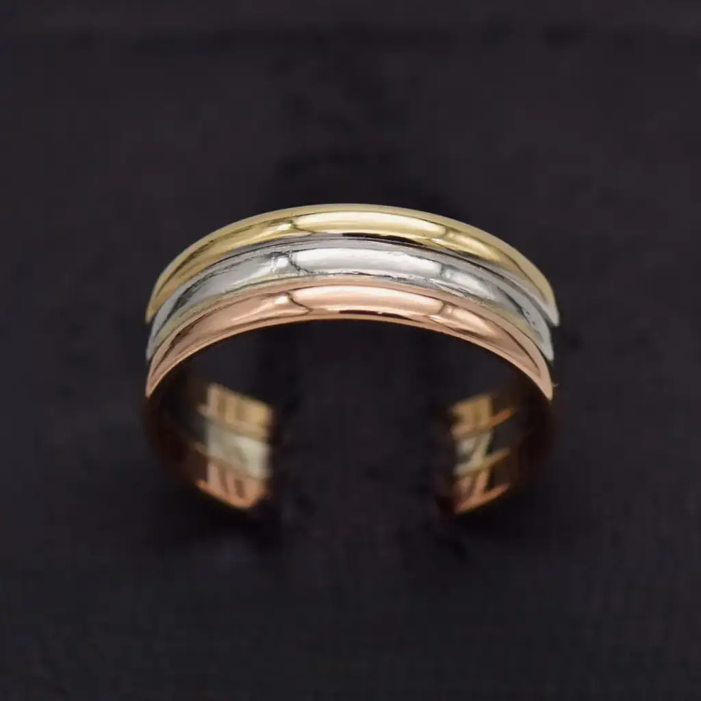 9ct Tri Colour Gold Wedding Band Patterned