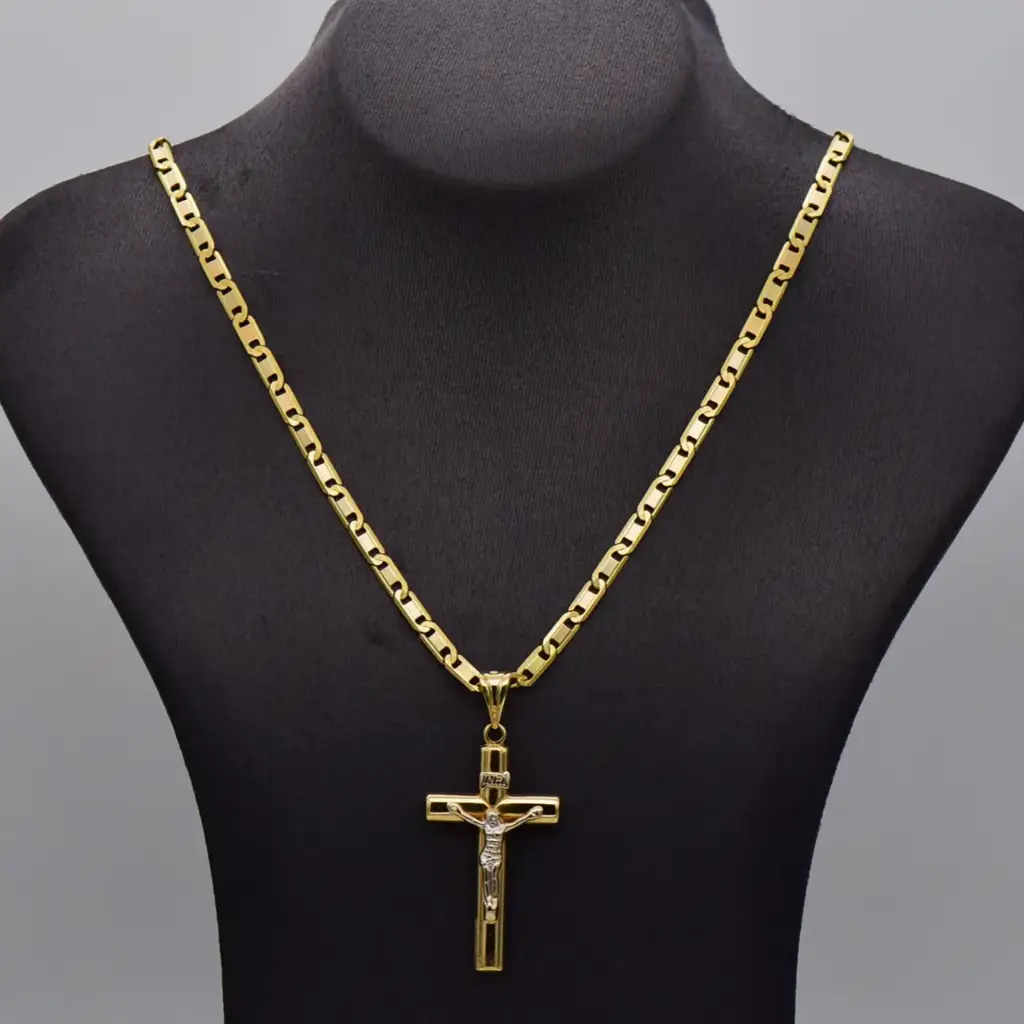 18ct Yellow Gold Chain Bar-Link & Cross Pendant