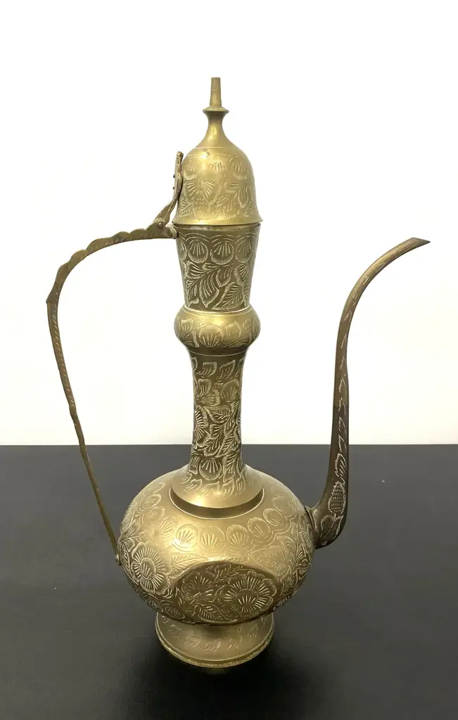 Vintage India Sarna Brass Etched Tea Pot