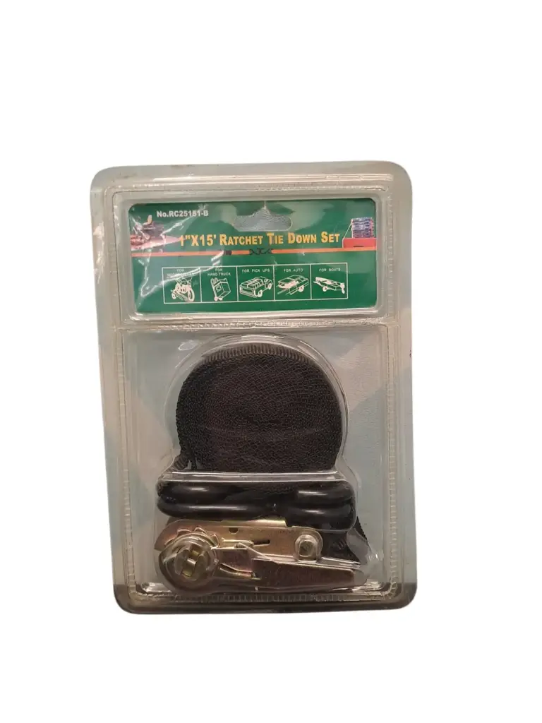 Ratchet Tie-Down Straps Measuring 1 Inch Wide By 15 Feet Long