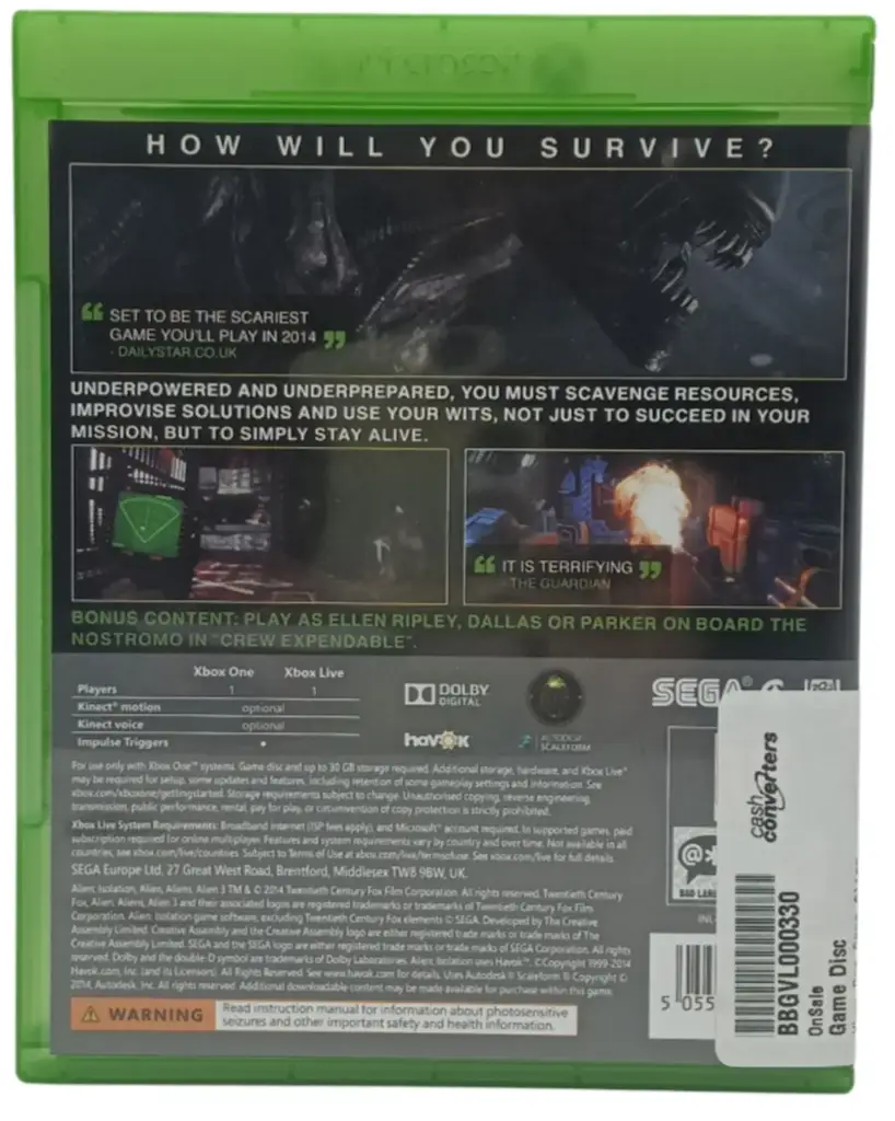 Alien: Isolation (Xbox One) Game Disc - View 3