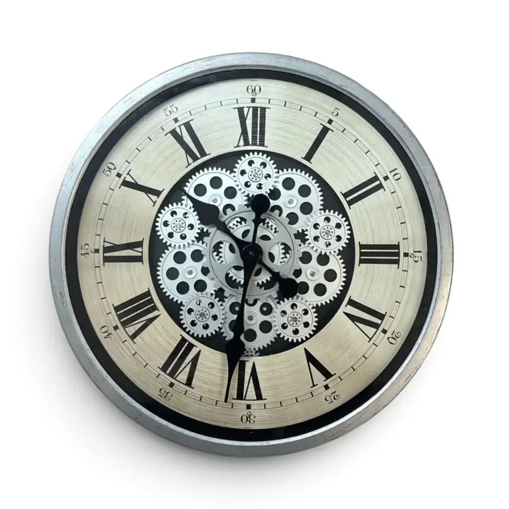 Large Vintage Gear Roman Numerals Wall Clock