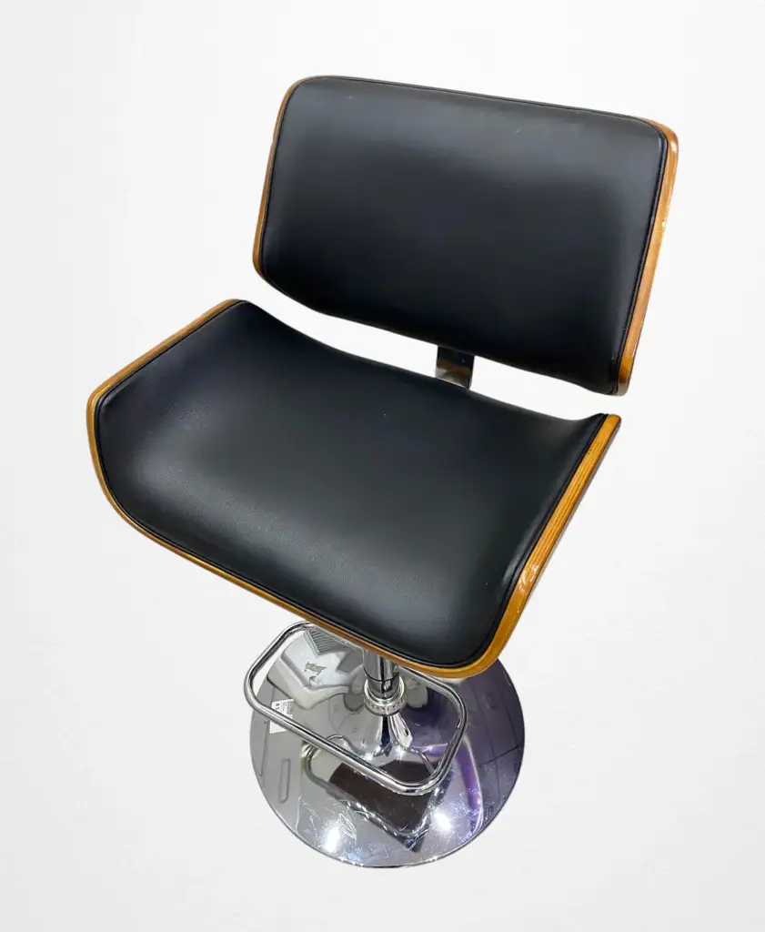 Two Walnut Brown Bar Stools. - View 2