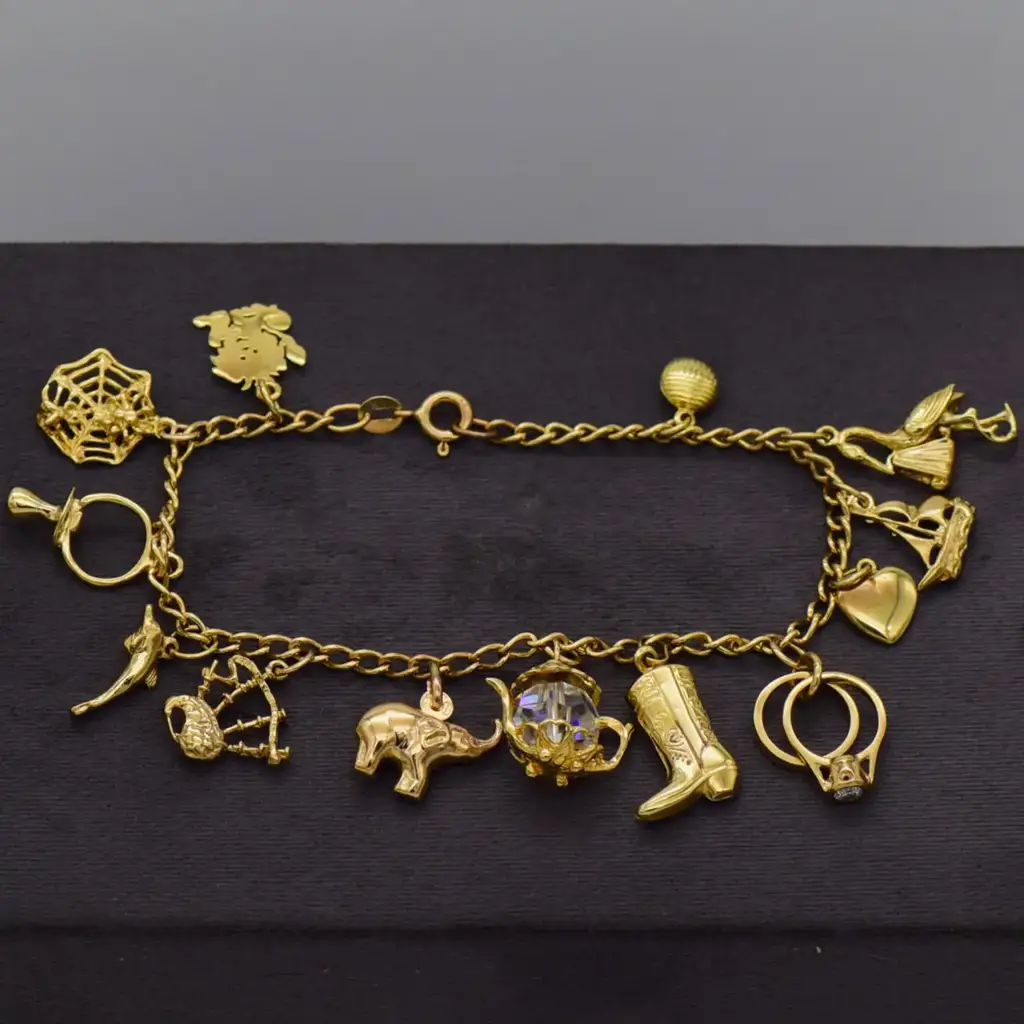 9ct Yellow Gold Charms Bracelet Curb-Link