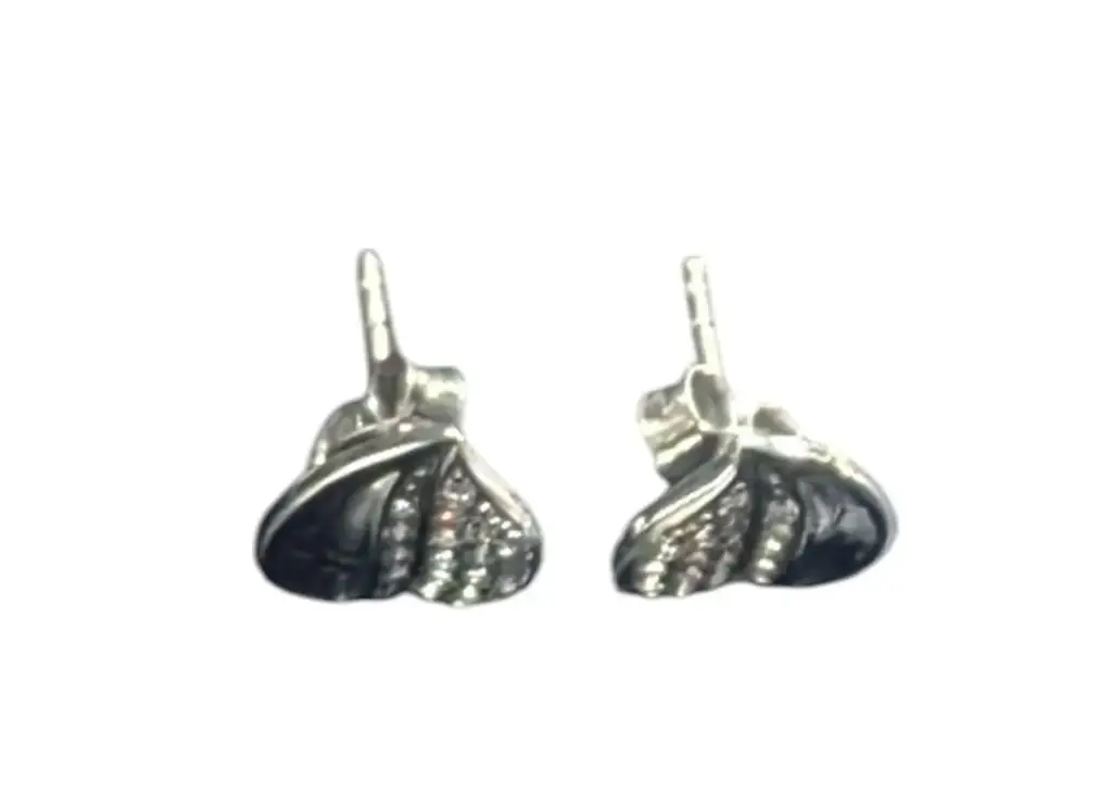 925 Sterling Silver Heart-Shaped Stud Earings - View 3