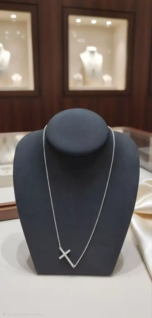 925 Sterling Silver Chain With Pave-Set Cross Pendant