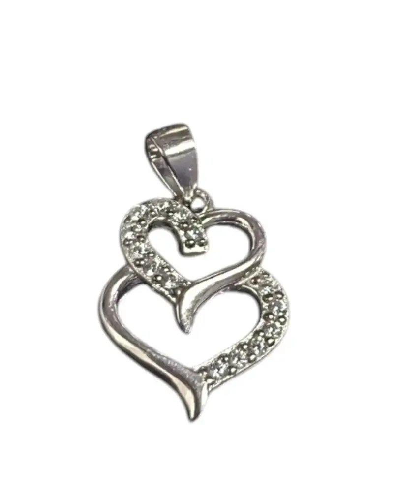 925 Sterling Silver Double Hearted Pendant - View 4