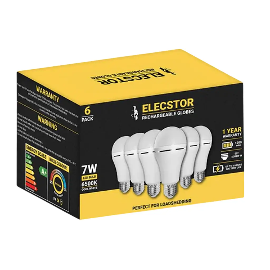 Elecstor 7W E27 Rechargeable Globe 1200Mah - A60 Warm White 6 Pk (Screw In) - View 2