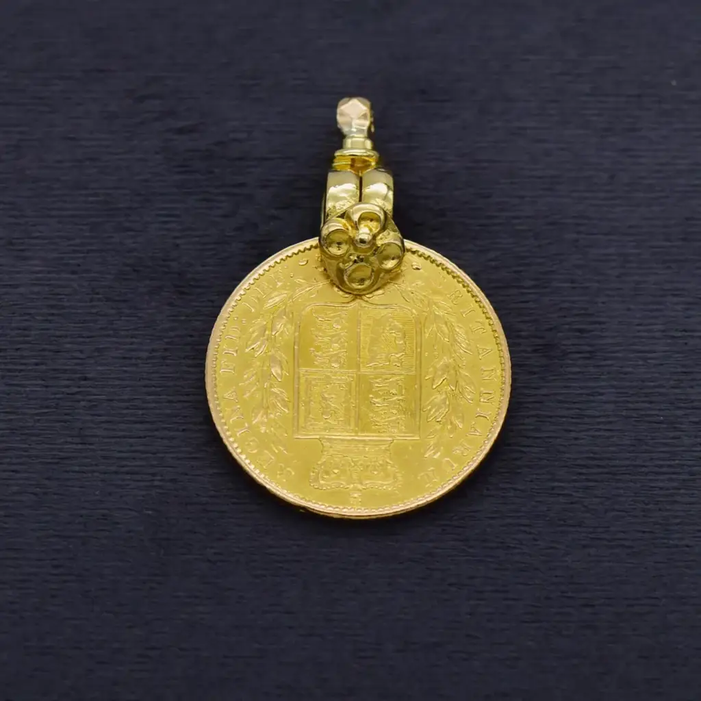 20ct & 22cy Yellow Gold Queen Victoria Coin Pendant - View 2