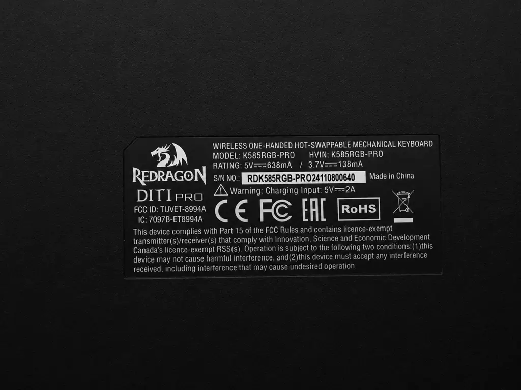 Redragon Diti Pro K585rgb-Pro Wireless One-Handed Mechanical Gaming Keyboard – Second Hand - View 2