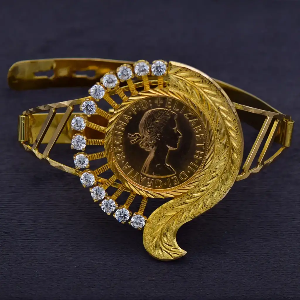 18ct & 22ct Yellow Gold Adjustable Bangle With Coin