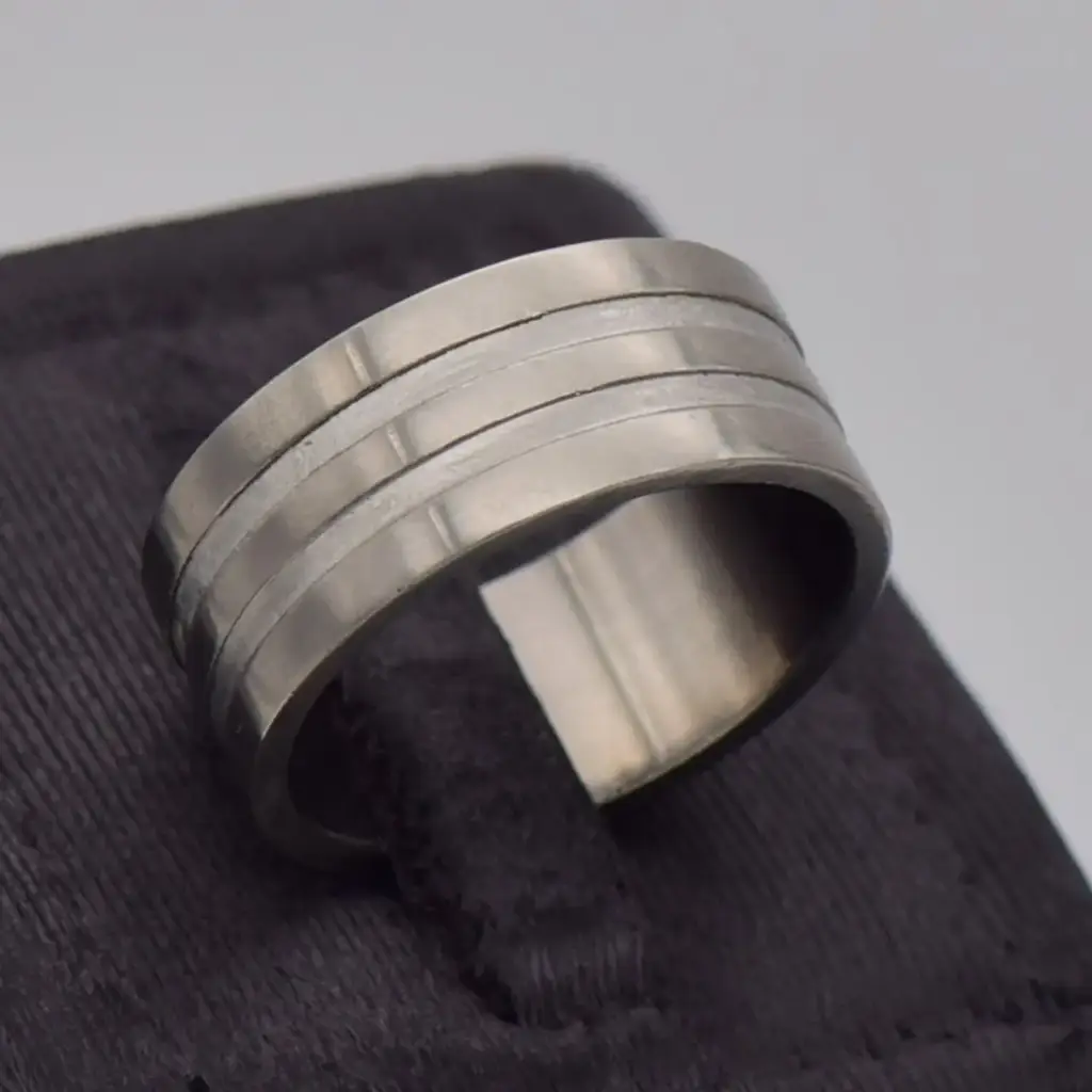 Stainless Steel Wedding Band Patterned - View 2