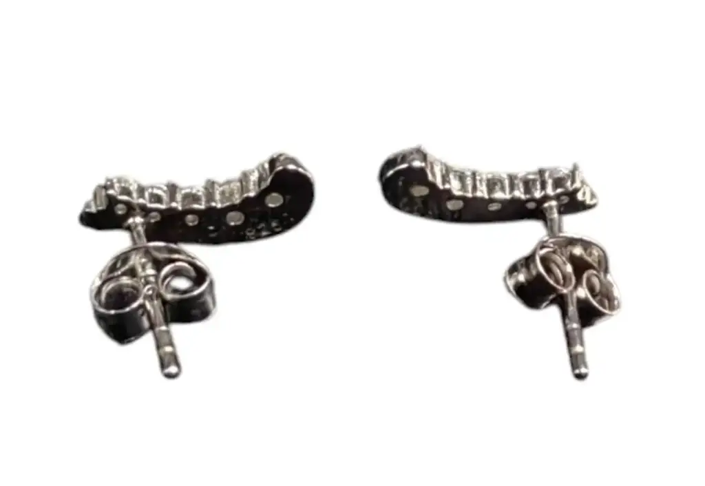 925 Sterling Silver Curved Stud Earings - View 3