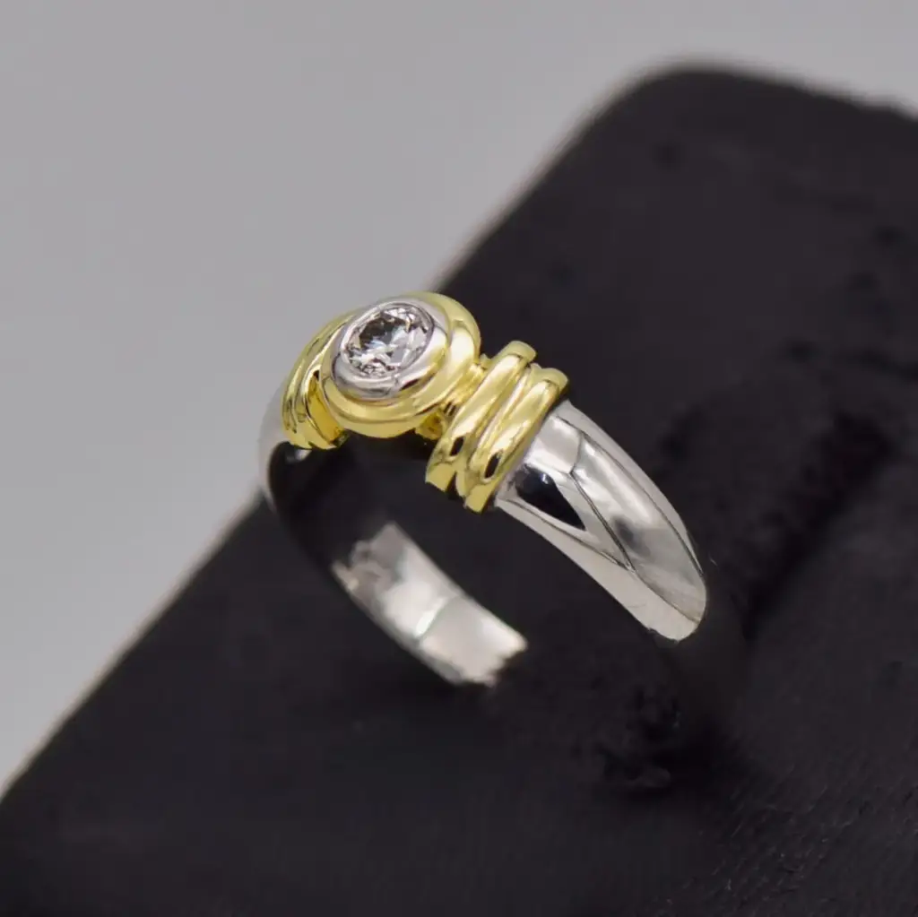 9ct Two Tone Gold Solitaire Ring - View 3