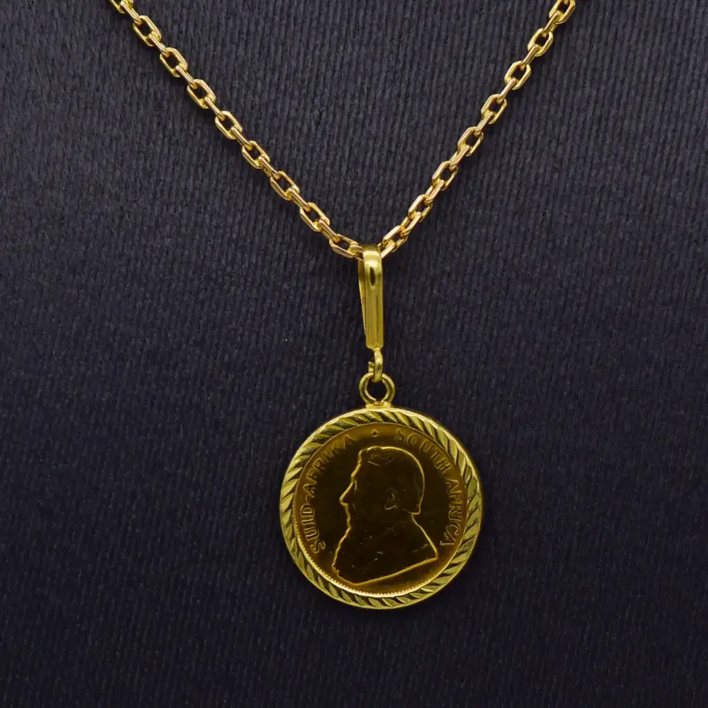 18ct & 22ct Yellow Gold Chain & 1/10 oz Kruger Coin Pendant - View 2
