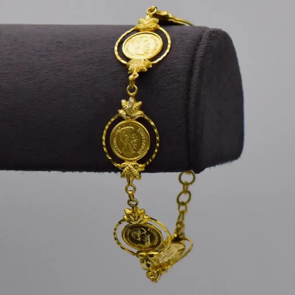 9ct Yellow Gold Bracelet Peso Coins - View 2