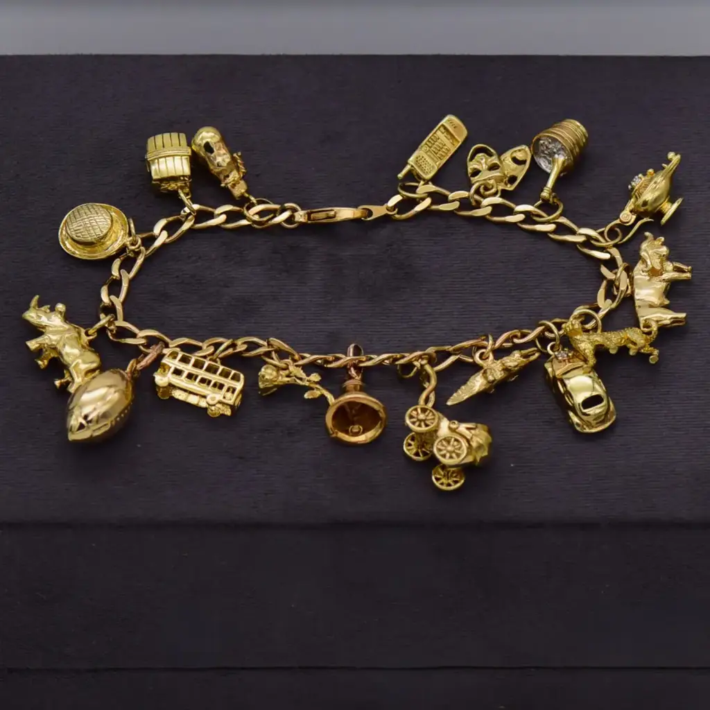 9ct Yellow Gold Charms Bracelet Curb-Link