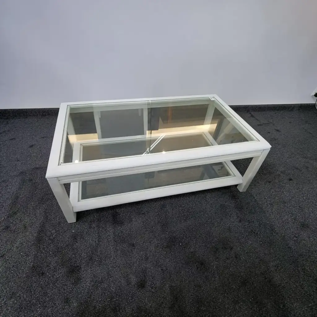 2-Tier Glass Coffee Table With White Wooden Frame