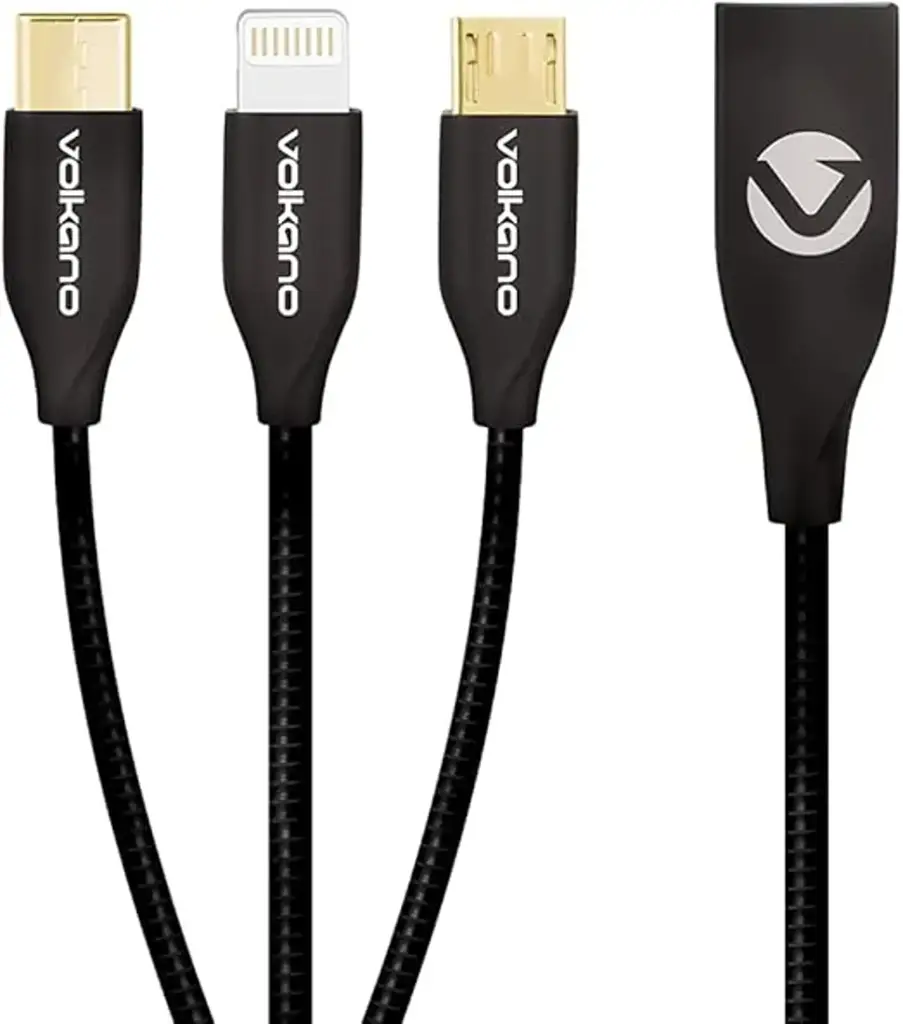 Volkano 4Ft Multi-Charging Cable, 3-In-1 Usb-A To Usb-C/Micro Usb/Lightning Usb, 2.4A Fast Charge