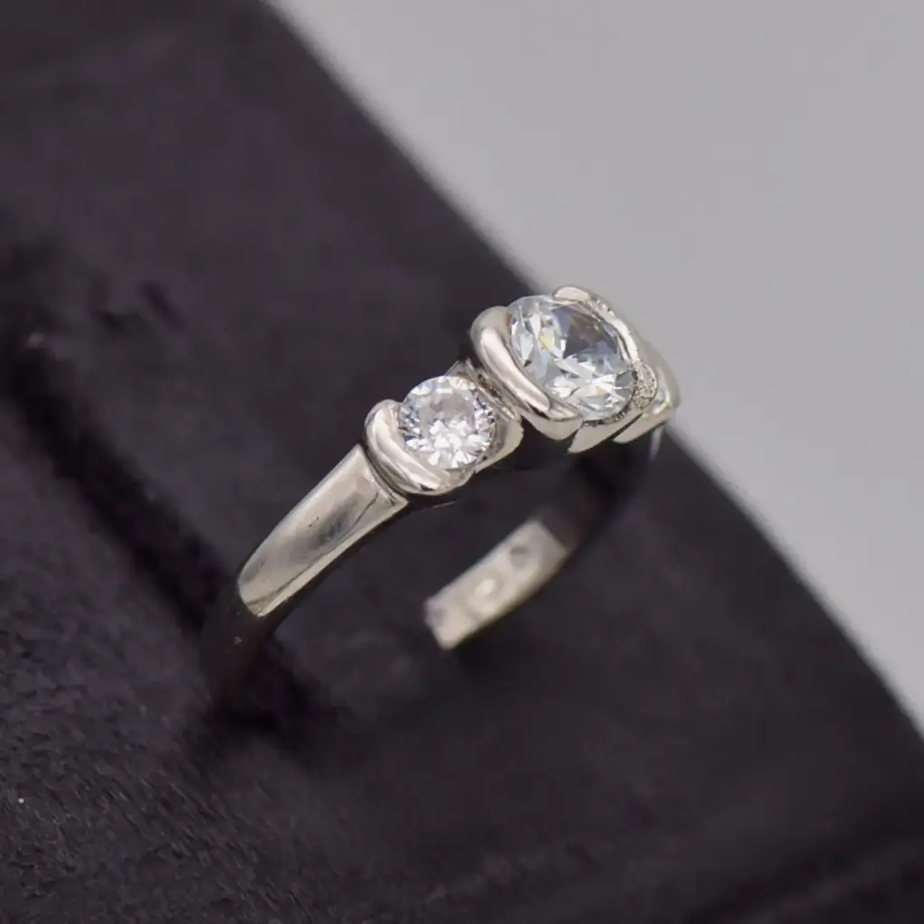 9ct White Gold Dress Ring Three Stone - View 2