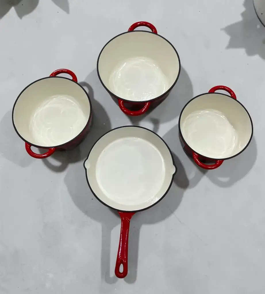 7-Piece Red Enameled Cast Iron Cookware Set. - View 2