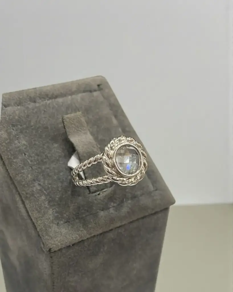 925 Faceted Cz Double Rope Etched Ring – 13Mm (Size N) - View 2