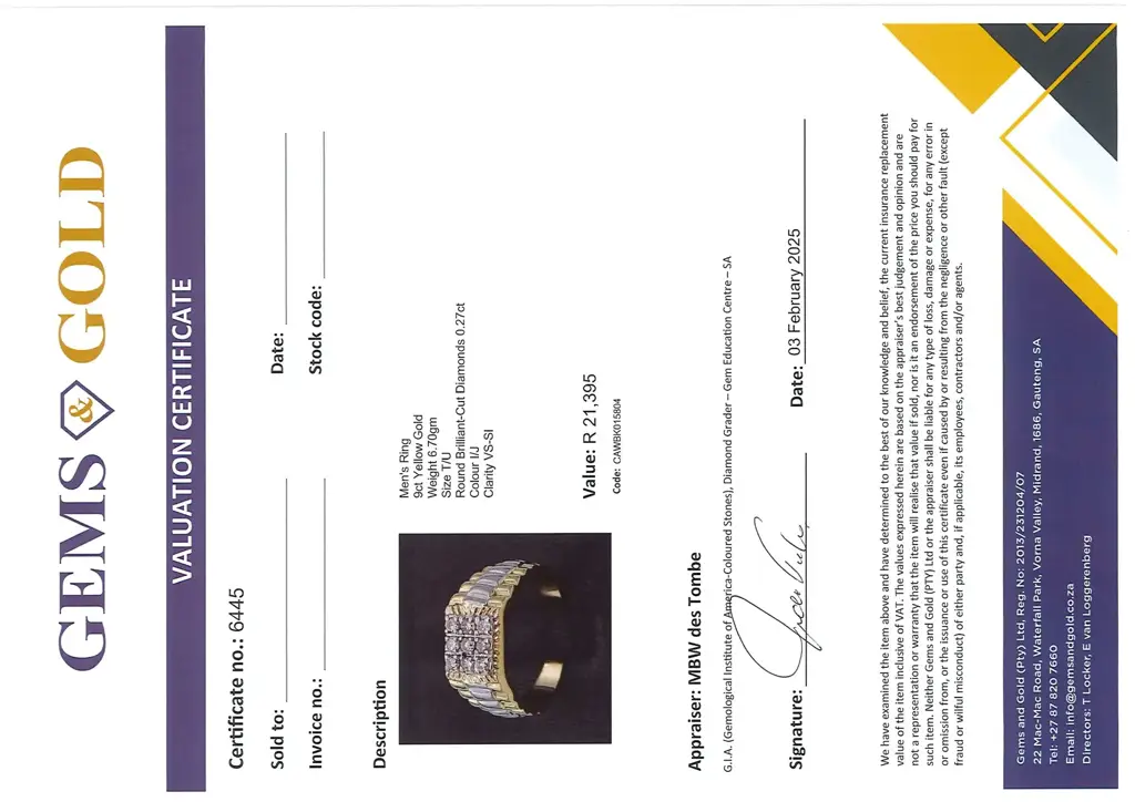9Ct Yellow Gold Men's Ring - View 4