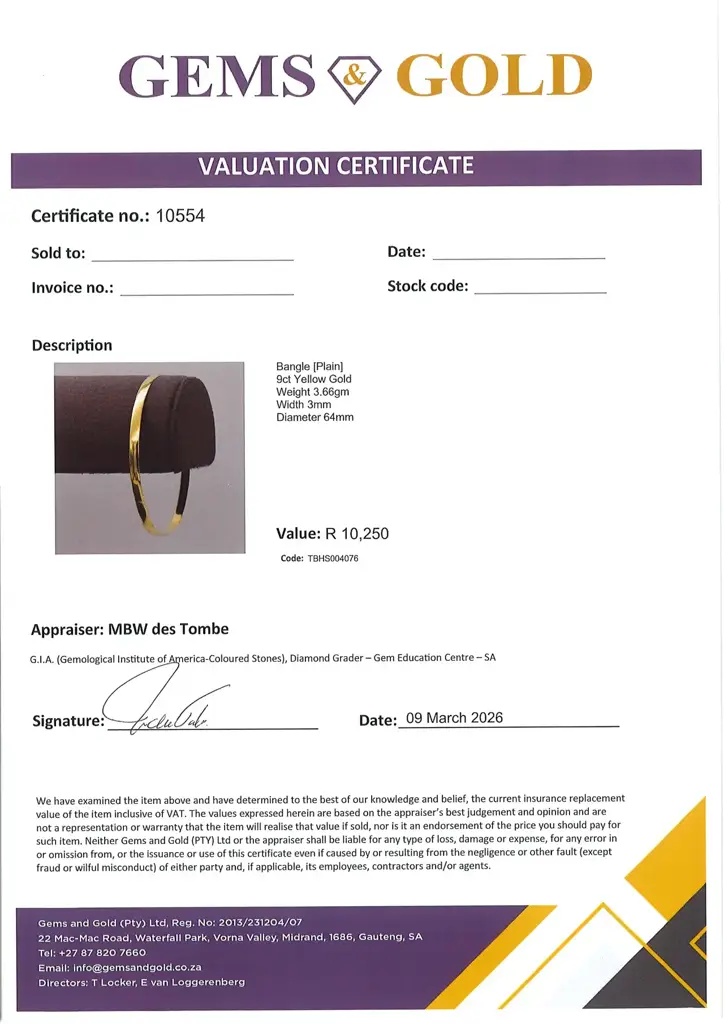 9ct Yellow Gold Bangle Plain - View 2