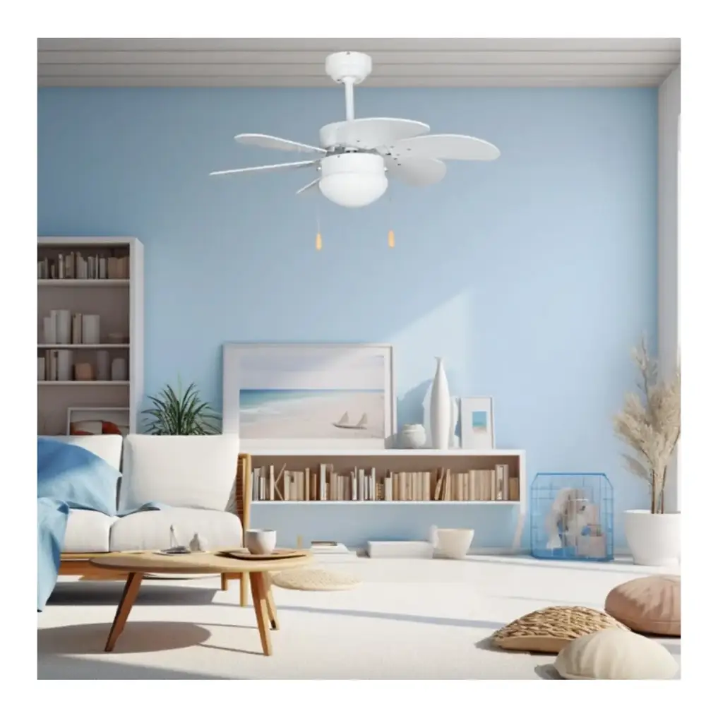 White 6 Blade Modern Ceiling - View 3