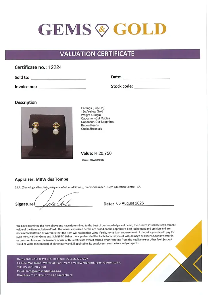 18ct Yellow Gold Earrings Clip On - View 2