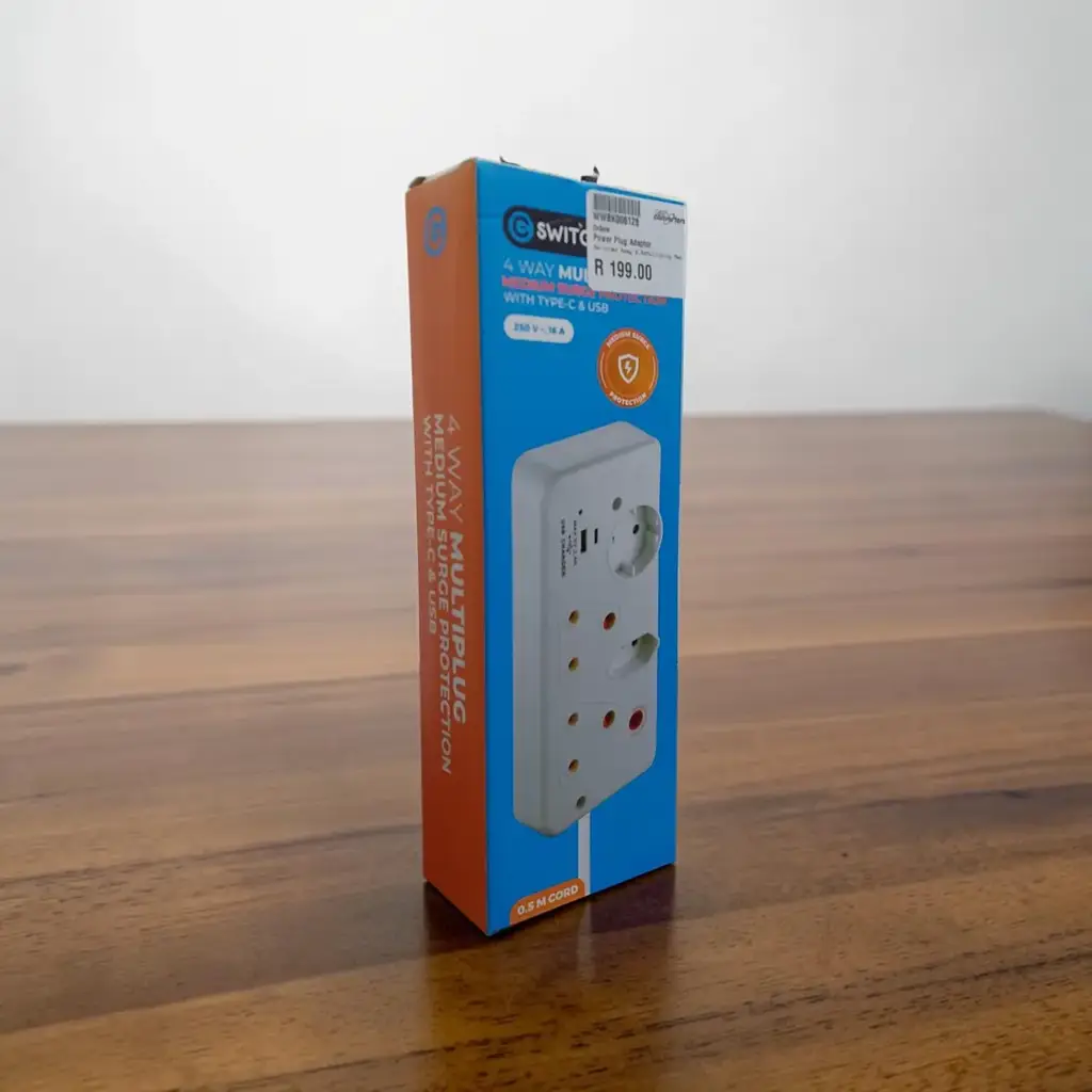 Switched 4‑Way 0.5 M Multiplug (Medium Surge, Usb‑A & Type‑C)