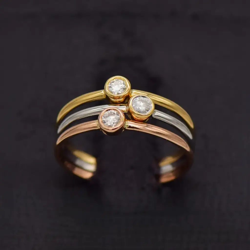18ct Tri Colour Gold Trip Set Ring