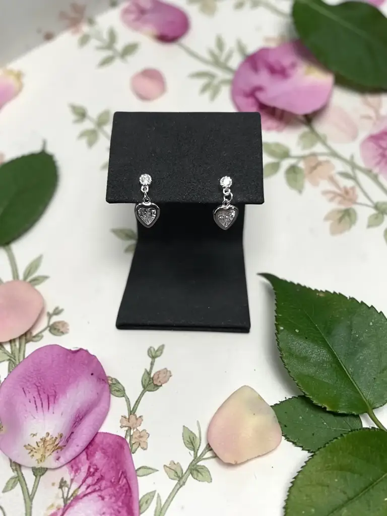 Silver Drop Heart Earrings - View 2