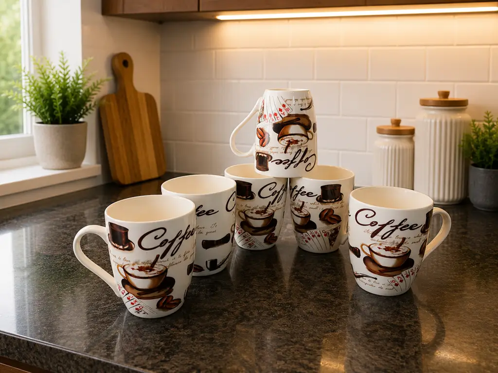 Retro Cafe & Playing Card Coffee Mugs – Set Of 6 (Second Hand)