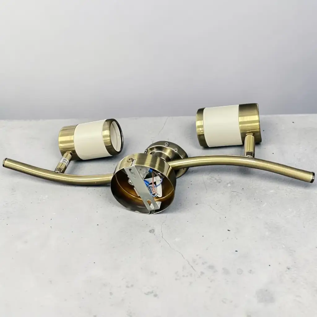 Two Light Satin Brass/White Adjustable Spotlights - View 2